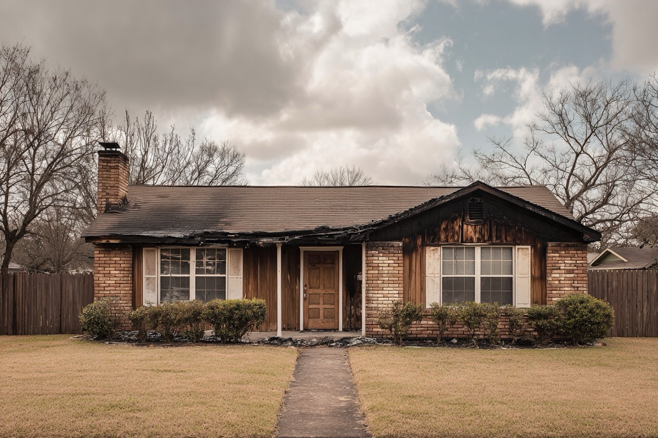Fire damaged ranch style home in Texas
