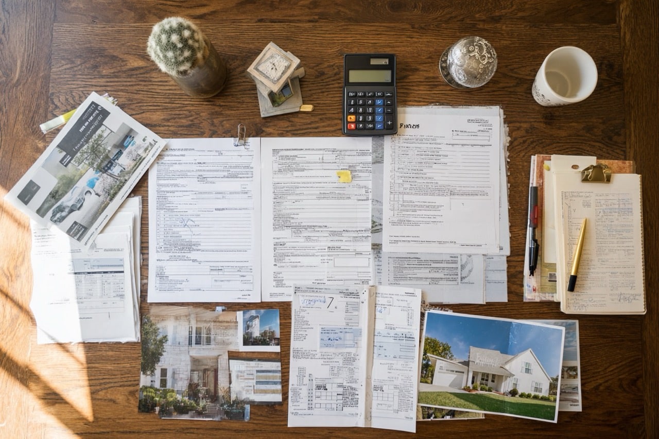 Tax documents and financial paperwork for selling rental property in Texas