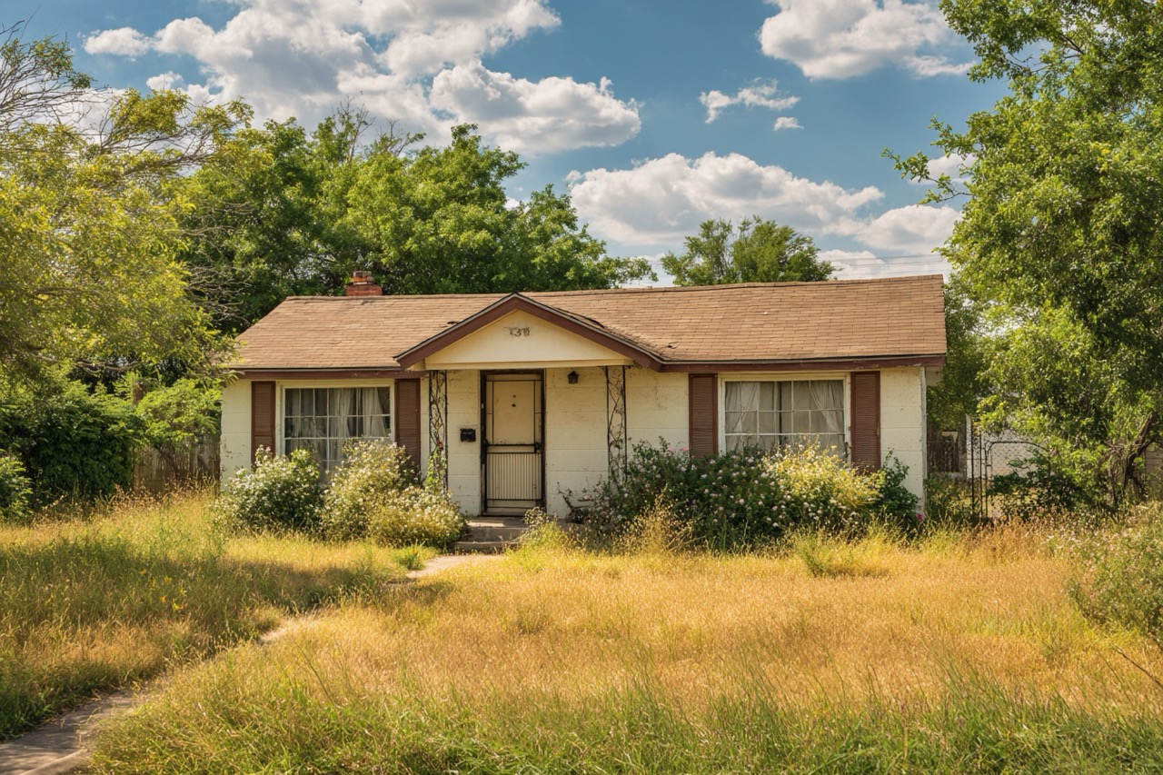 Texas ranch style home facing foreclosure with overgrown yard